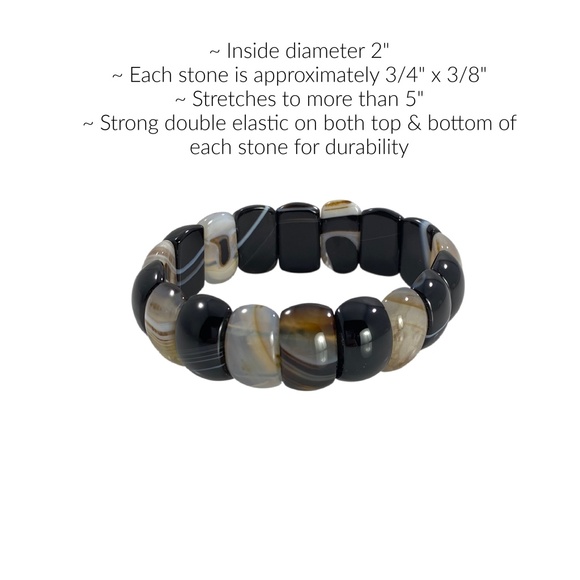 Handmade Black and White Agate Natural Stone Stretch Bracelet - Picture 2 of 5